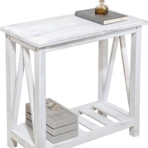 Farmhouse Narrow End Table Wooden Rustic White Side...