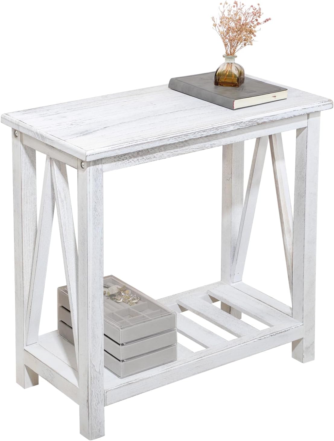 Farmhouse Narrow End Table Wooden Rustic White Side... Farmhouse Narrow End Table Wooden Rustic White Side...