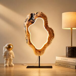 LAPTAIN LED Wood Table Lamp, Irregular Bedside Lamp with...