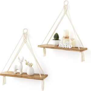 Mkono Macrame Hanging Shelves Boho Wall Decor Set of 2...