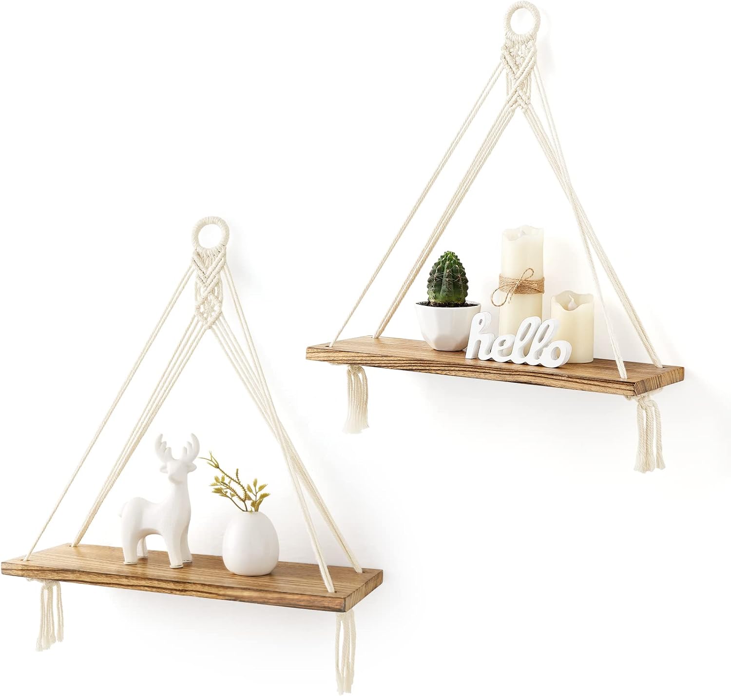 Mkono Macrame Hanging Shelves Boho Wall Decor Set of 2... Mkono Macrame Hanging Shelves Boho Wall Decor Set of 2...