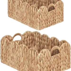 iEGrow Scalloped Wicker Basket, Set of 2 Woven Rattan...