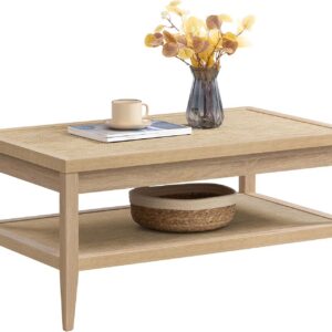 SICOTAS Rattan Coffee Table for Living Room | 2-Tier...