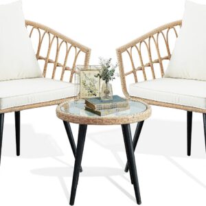 PORWEY 3 Piece Patio Bistro Set, Outdoor Wicker...
