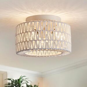 Rattan Light Fixtures Ceiling Mount, 3-Lights Boho Flush...