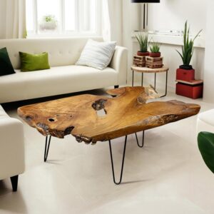 Natural Wood Coffee Table，Unique Live Edge Coffee...