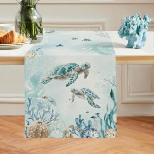 Bonhause Sea Turtle Table Runner 13x90 Inch Nautical...