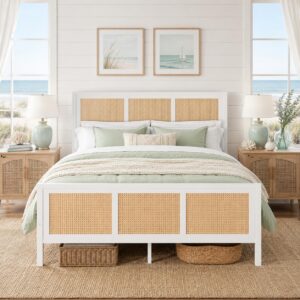 IMMERSTABLE Rattan Full Bed Frame with Headboard and...