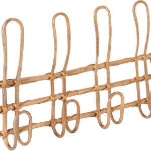 Beige Rattan Wall Hanger with 4 Hooks