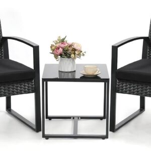Murago Outdoor 3-Piece Wicker Bistro Set, Rattan Patio...