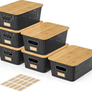 6Pcs Storage Bins with Lids, Stackable Plastic Storage...