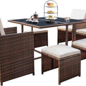 Devoko 9 Pieces Patio Dining Sets Outdoor Space Saving...