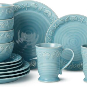 Coastline Blue 16-Piece Stoneware DINNERWARE SET,SERVICE...