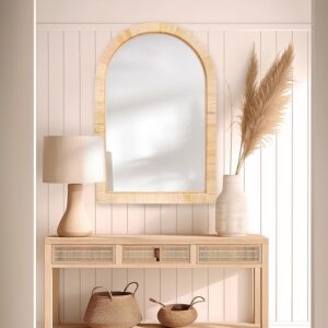Rattan Mirror,Arch Boho Bathroom Mirror for Wall,20x30...