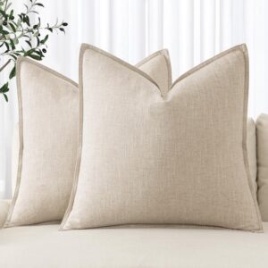 MIULEE Decorative Linen Pillow Covers 18x18 Inch Natural...