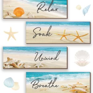 ZINYAZHE 4 Pieces Beach Bathroom Decor Ocean Beach Wall...