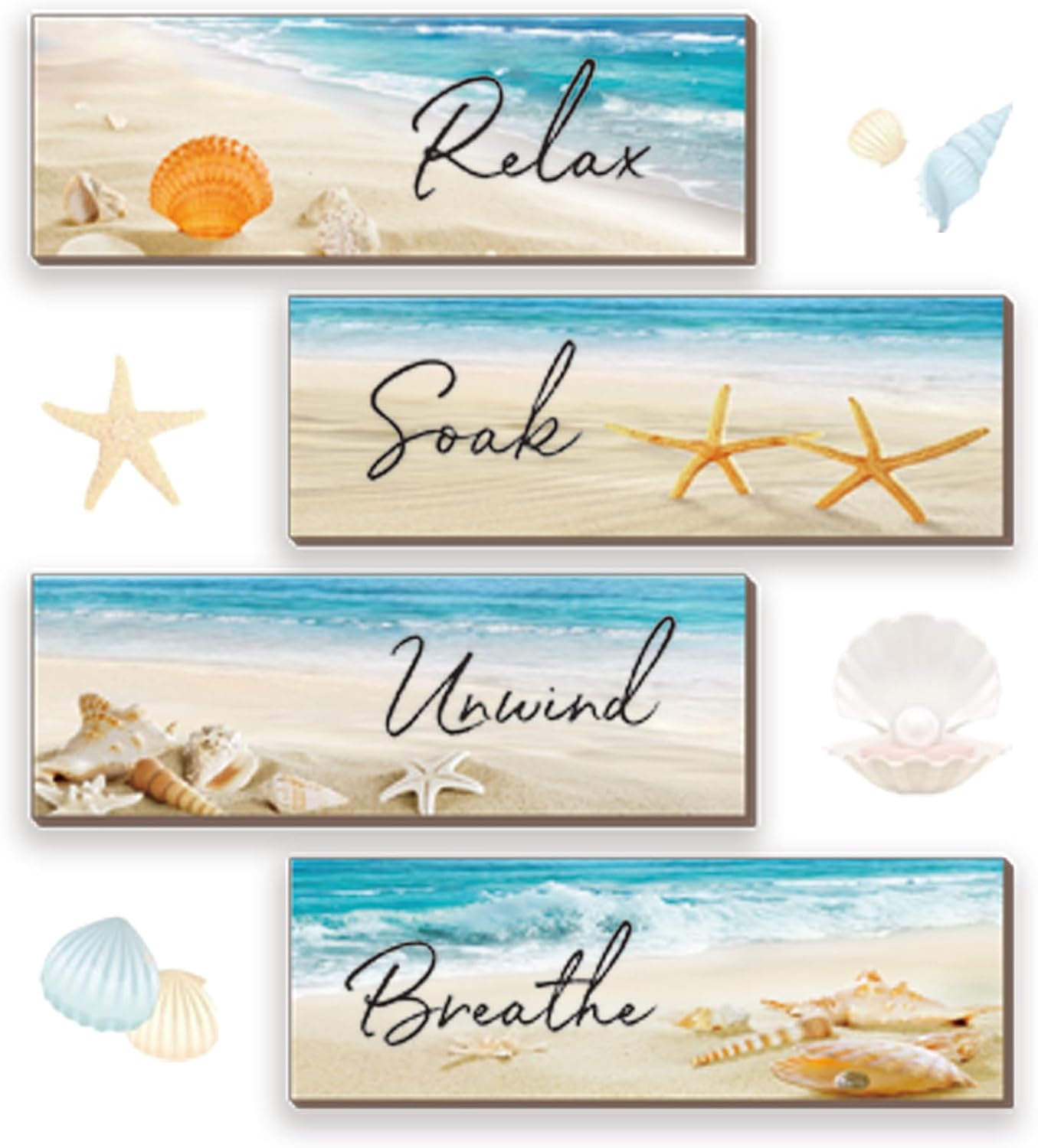 ZINYAZHE 4 Pieces Beach Bathroom Decor Ocean Beach Wall... ZINYAZHE 4 Pieces Beach Bathroom Decor Ocean Beach Wall...