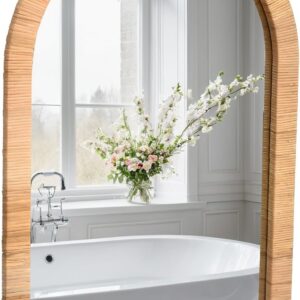 FUIN Boho Rattan Wall Mirror 20×30 Inch Arched Natural...