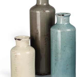 CUCUMI Ceramic Vases Set of 3, Rustic Coastal Vases Home...