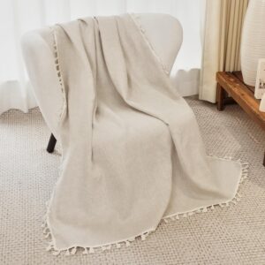 100% Pure Linen Blanket with Fringe, 49.6" x 59.8" -...