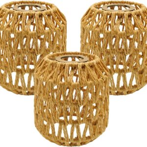 3-Pack Boho Rattan Lamp Shades - Barrel Shade Handwoven...