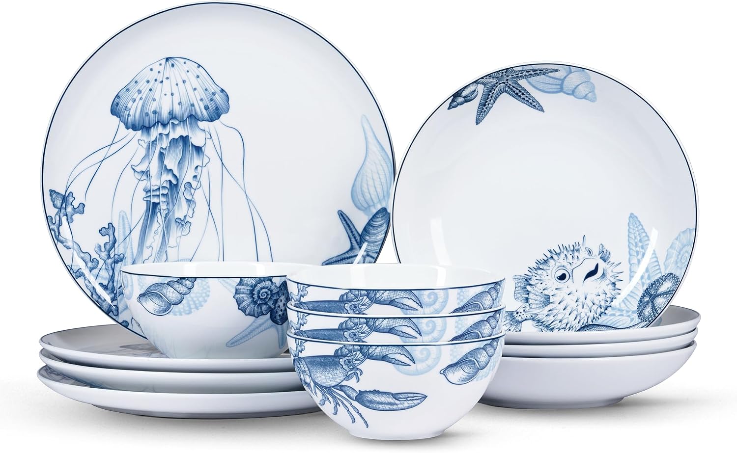 Minh Long 12-PCS Porcelain Coastal Dinnerware Set,... Minh Long 12-PCS Porcelain Coastal Dinnerware Set,...