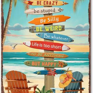 Tropical Beach Sign 12x8 Inch - Colorful Surfboard Art...
