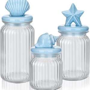 Mimorou 3 Set Beach Candy Glass Jars with Ceramic Lid...