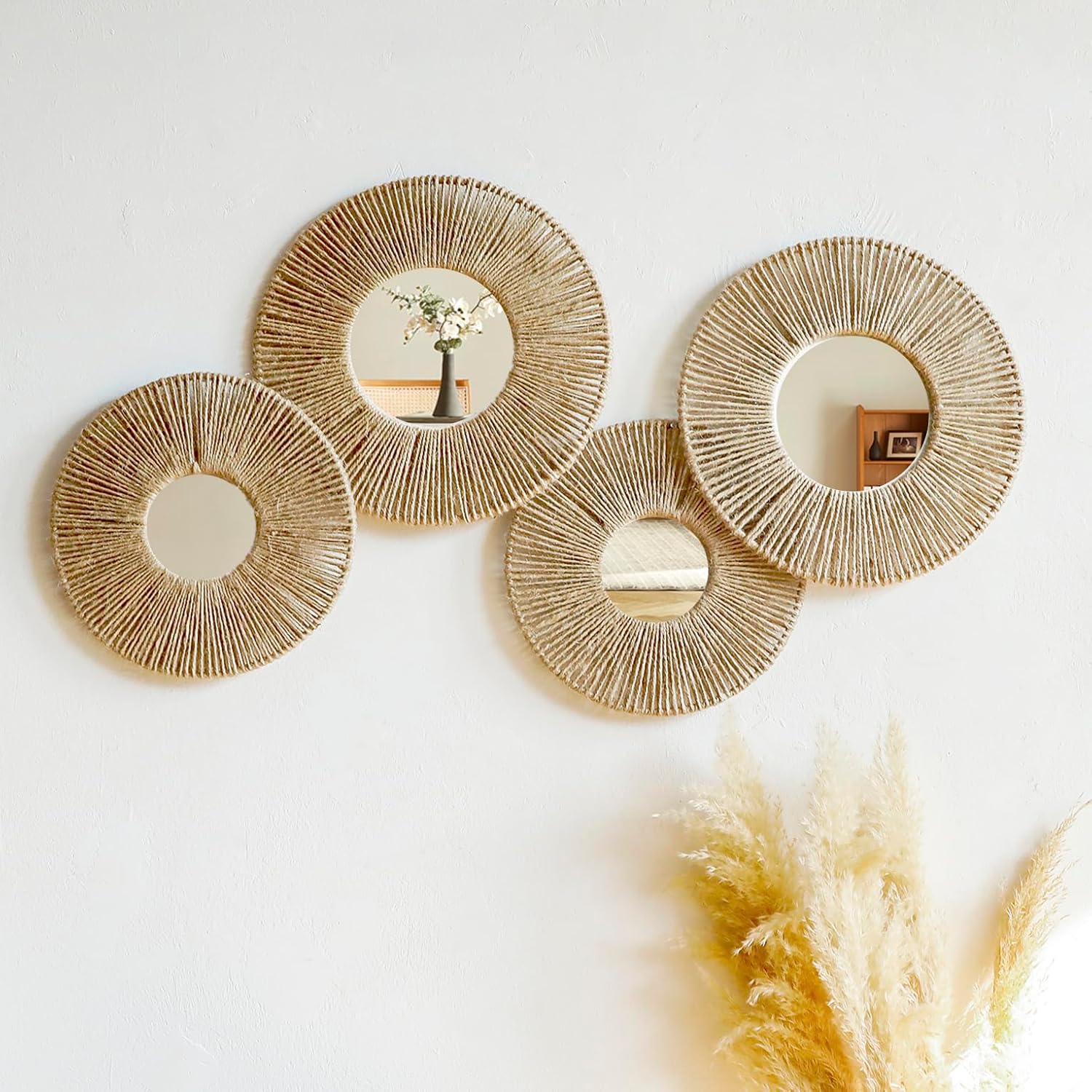 Artilady Hanging Baskets Wall Art with Mirror, 4Pcs Boho... Artilady Hanging Baskets Wall Art with Mirror, 4Pcs Boho...