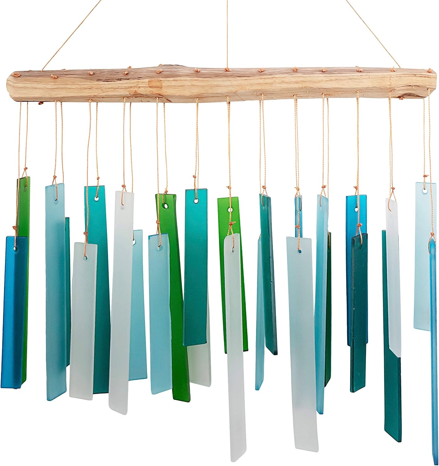 Ocean Blue Sea Glass Driftwood Wind Chime, Handcrafted... Ocean Blue Sea Glass Driftwood Wind Chime, Handcrafted...
