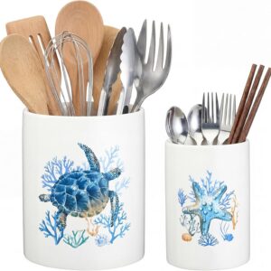 Bokon 2 Pack Ceramic Utensil Holder 6.3" + 5.1" Ocean...