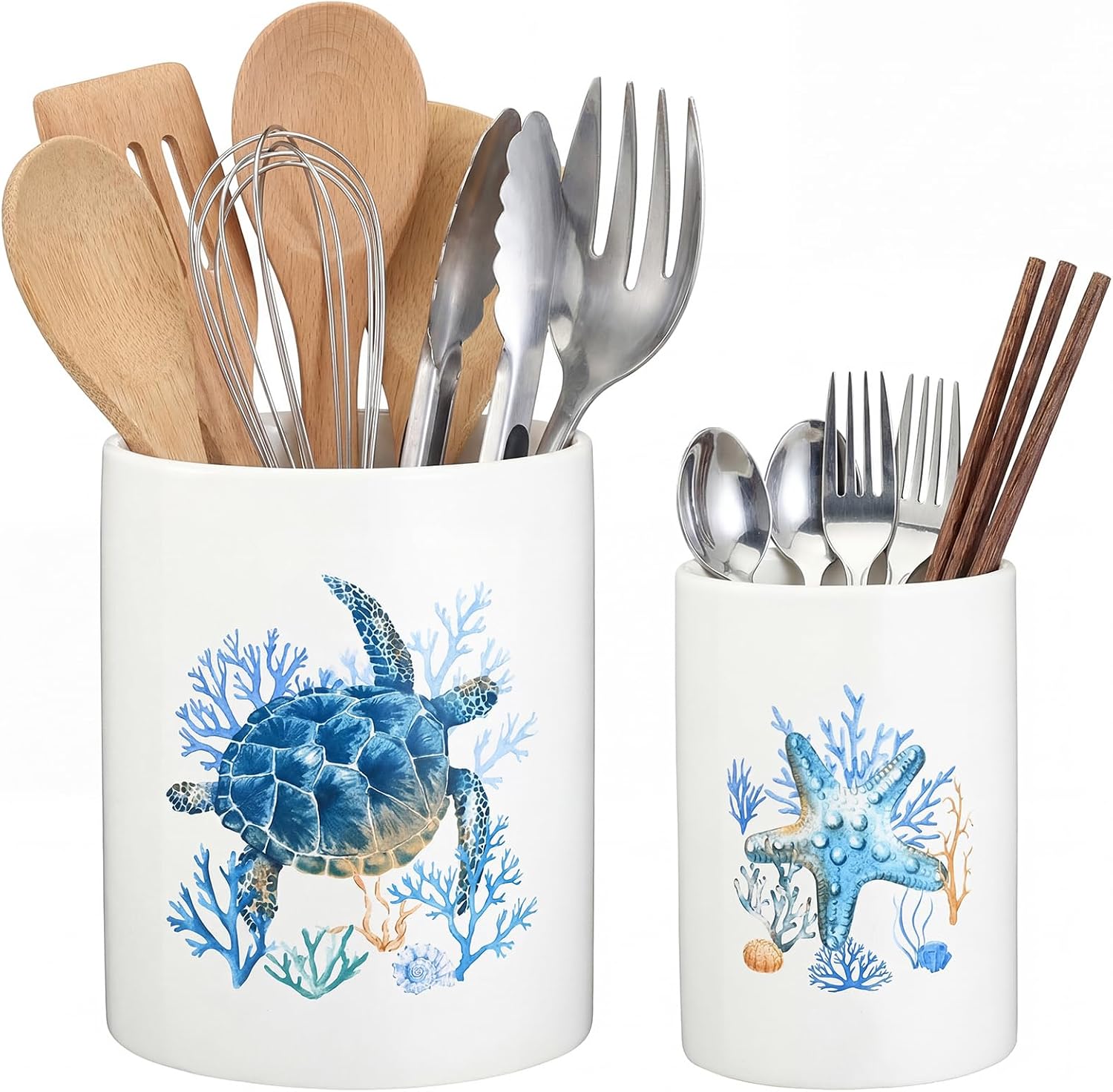 Bokon 2 Pack Ceramic Utensil Holder 6.3" + 5.1" Ocean... Bokon 2 Pack Ceramic Utensil Holder 6.3" + 5.1" Ocean...
