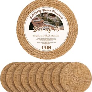 13 in Round Woven Placemats Plate Chargers Set of 10,...