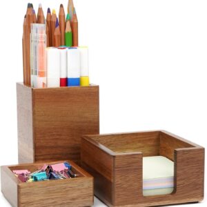 RAWILL 3 PCS Brown Wooden Desk Organizer Set Pine Wood...