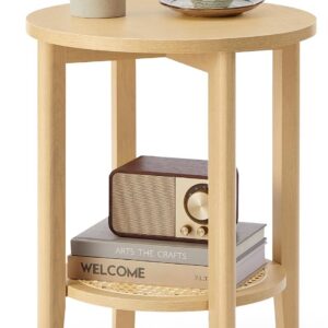 VASAGLE Round Side End Table, 2-Tier Boho Bedside Table...