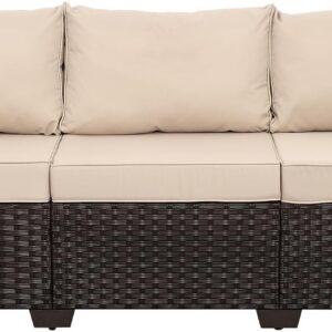 WAROOM Patio Couch PE Rattan 3-Seat Outdoor Sofa Brown...