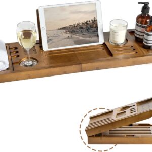 Bamboo Bathtub Tray Caddy, Adjustable 28.5-40", Walnut...
