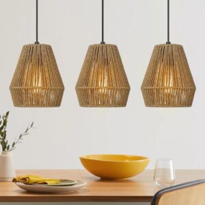 ELYONA 3 Pack Japandi Woven Pendant Lights 7” Modern...
