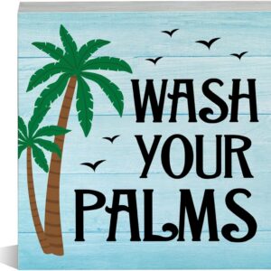 Wash Your Palms Wood Sign Tropical Palm Tree Bathroom...