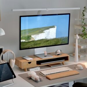 Bamboo Monitor Stand Riser with Drawer | Ergonomic...