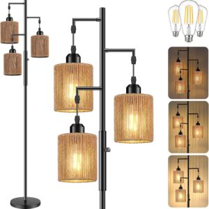 Hotsonic 72" Tall Boho Rattan Style Floor Lamp with...