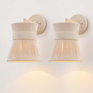 Set of Two Hand Woven Wall Sconces Boho Wall Lamp White...