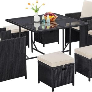 Yaheetech 9 Pcs Patio Dining Sets, Rattan Chairs w/Glass...