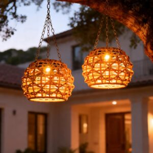 2 Pack Solar Lanterns Outdoor Waterproof, Hanging Solar...
