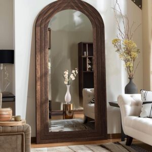 ZHUNFA Arched Full Length Mirror with Solid Wood Frame,...