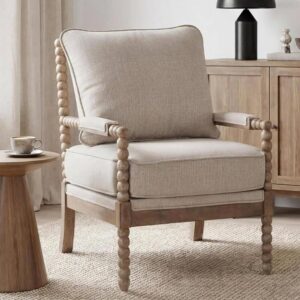 DUHOME Linen Fabric Spindle Accent Chair with Wood...