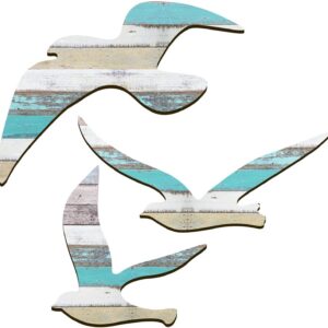 HINGTAI 3Pcs Wood Seagull Beach Wall Art, Nautical...
