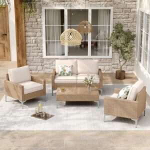 4-Piece Patio Furniture Set,Outdoor Wicker Patio...