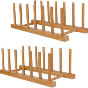 SAMEBUTECO Bamboo Wooden Dish Racks Plate Stand Holder...