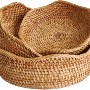 Rattan Bread Basket, Hand Woven Fruit Basket, Wicker...